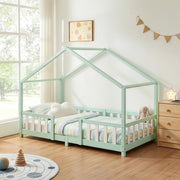 Letto per Cameretta Treviolo a Forma di Casetta in Stile Montessori 90x200 cm Menta Verde/Bianco [en.casa]