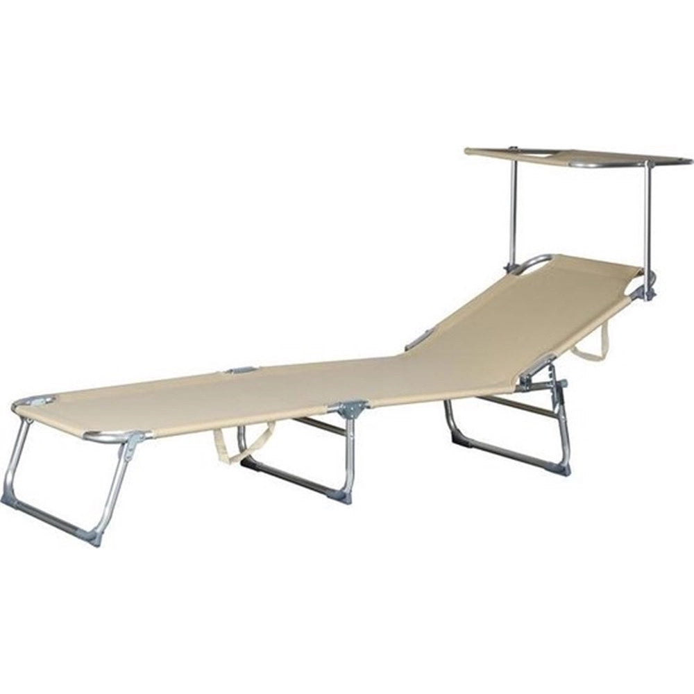 Trade Shop - Lettino Con Parasole In Textilene Tortora Mare Giardino Schienale Regolabile 281055 -