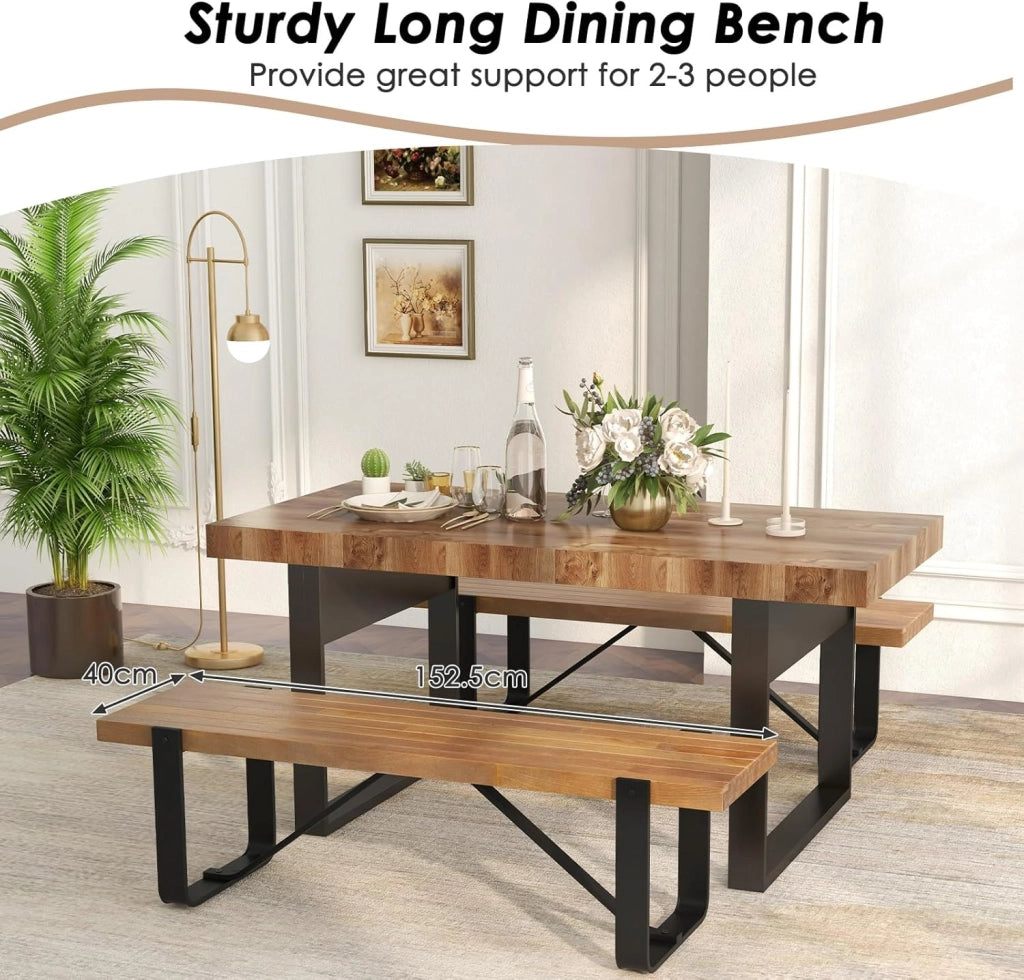 Panca da sala da pranzo, 152,5 x 43 cm, in legno con gambe in metallo, senza schienale, panca da cucina con gambe a U, portata fino a 300 kg