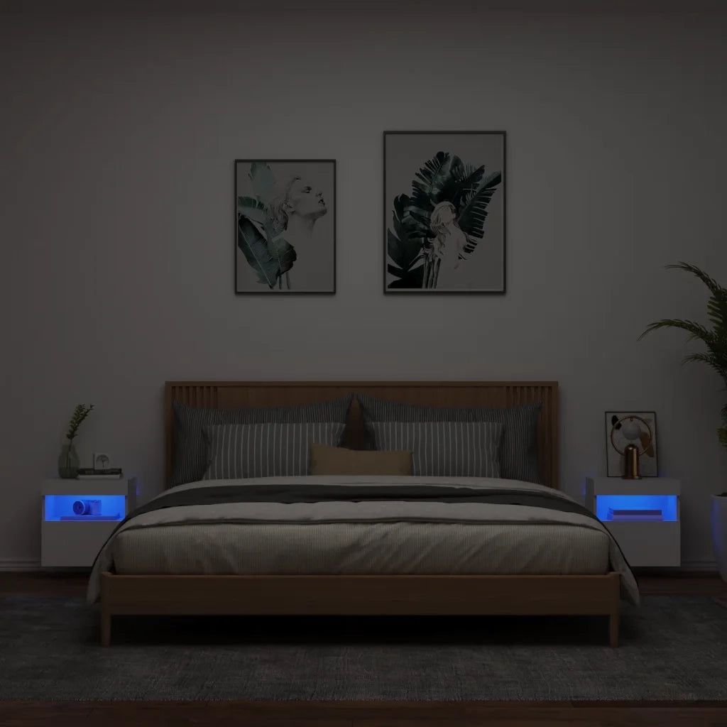 Mobili TV a Parete con Luci LED 2pz Bianchi 40x30x40 cm 837170