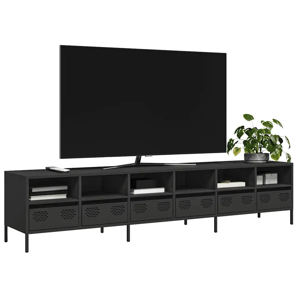 Mobile TV Nero 202x39x43,5 cm in Acciaio Laminato a Freddo 3307155