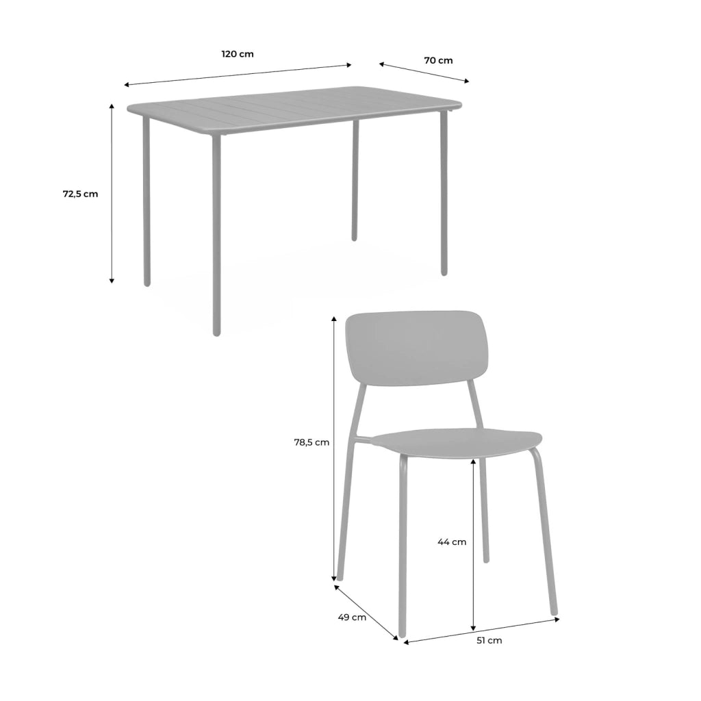 Set tavolo da giardino in metallo con 4 sedie, verde kaki