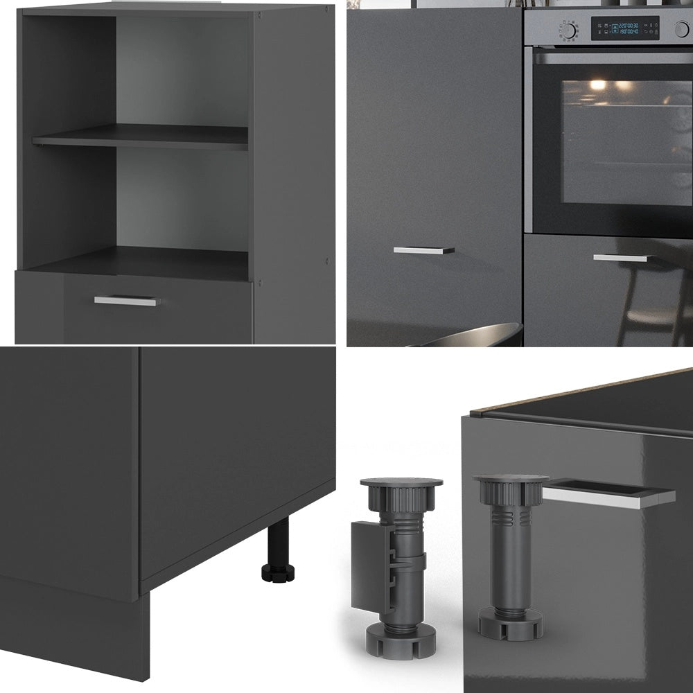 Cucine componibili piccole R-Line Antracite lucido/Antracite 180 cm senza piano di lavoro Vicco