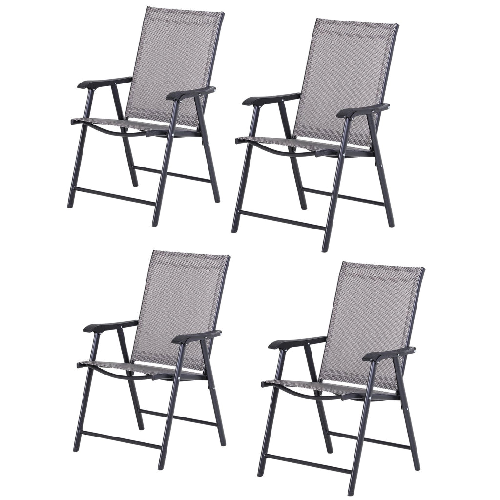 EasyComfort Set 4 Sedie Pieghevoli da Esterni in Acciaio e Texteline Per Giardino Veranda Terrazzo, Grigio, 58 x 64 x 94cm