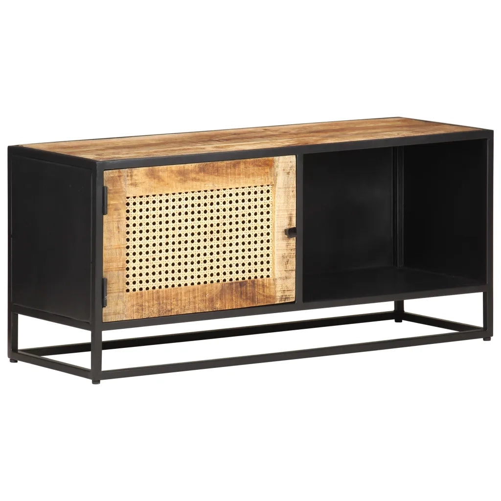 Mobile Porta TV 90x30x40 cm in Legno di Mango Grezzo e Canna 323144