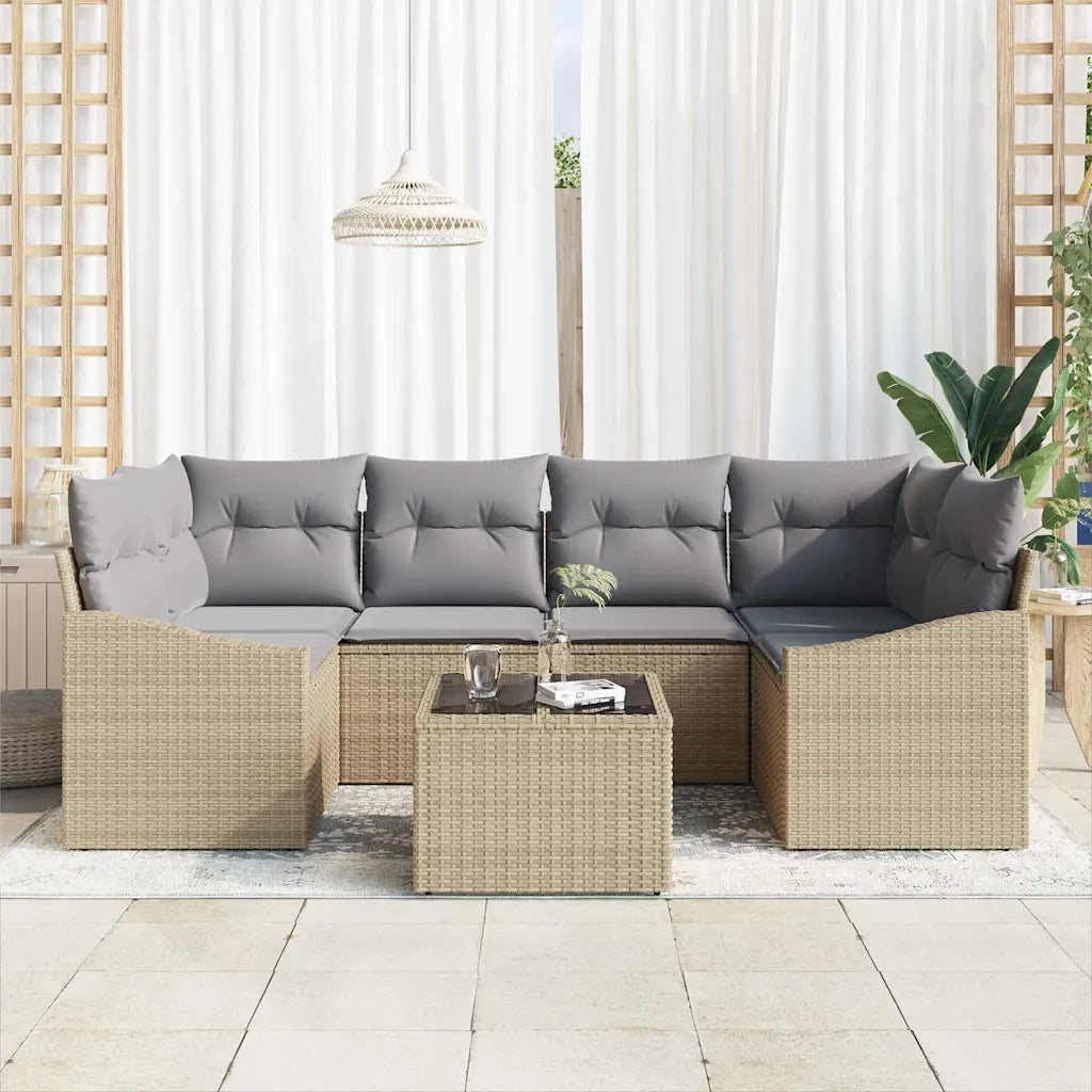 Set di divani con cuscino 7 pcs Beige e grigio polyrattan