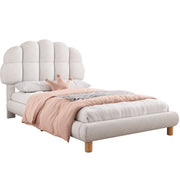 Letto imbottito 90x200 cm; testiera semicircolare; boucl茅; bianco