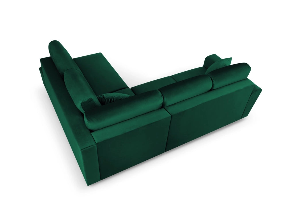 Cosmopolitan Design - Divano convertibile angolare destro con contenitore "Kyoto" 5 posti in velluto verde bottiglia 