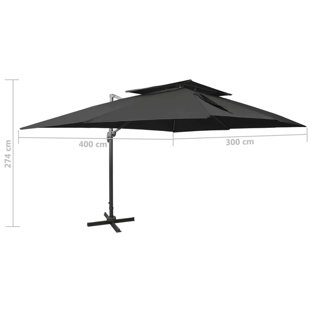 Ombrellone a braccio con doppio tetto nero 400 x 300 cm 02_0008569