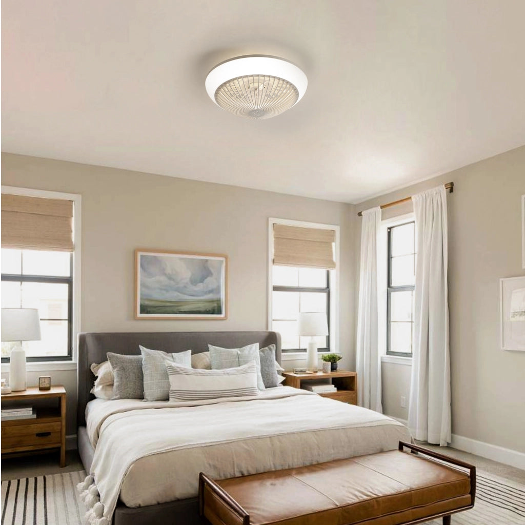 Ventilatore da soffitto 38 cm con luce LED RGB dimmerabile e telecomando, pale trasparenti ABS, silenzioso, timer integrato