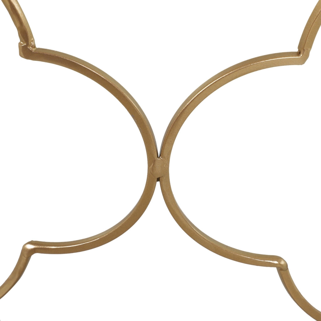 EasyComfort Set di 2 Tavolini da Salotto Impilabili Art Deco in Metallo con Piano in Vetro, Oro