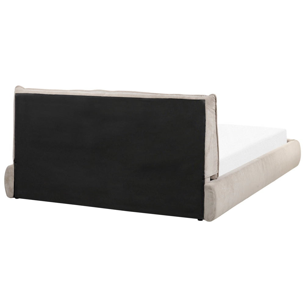 Letto ad acqua EU King Size Grigio Talpa Velluto a Coste 160 x 200 cm con materasso con spessa testata imbottita e pediera Camera da letto in stile moderno