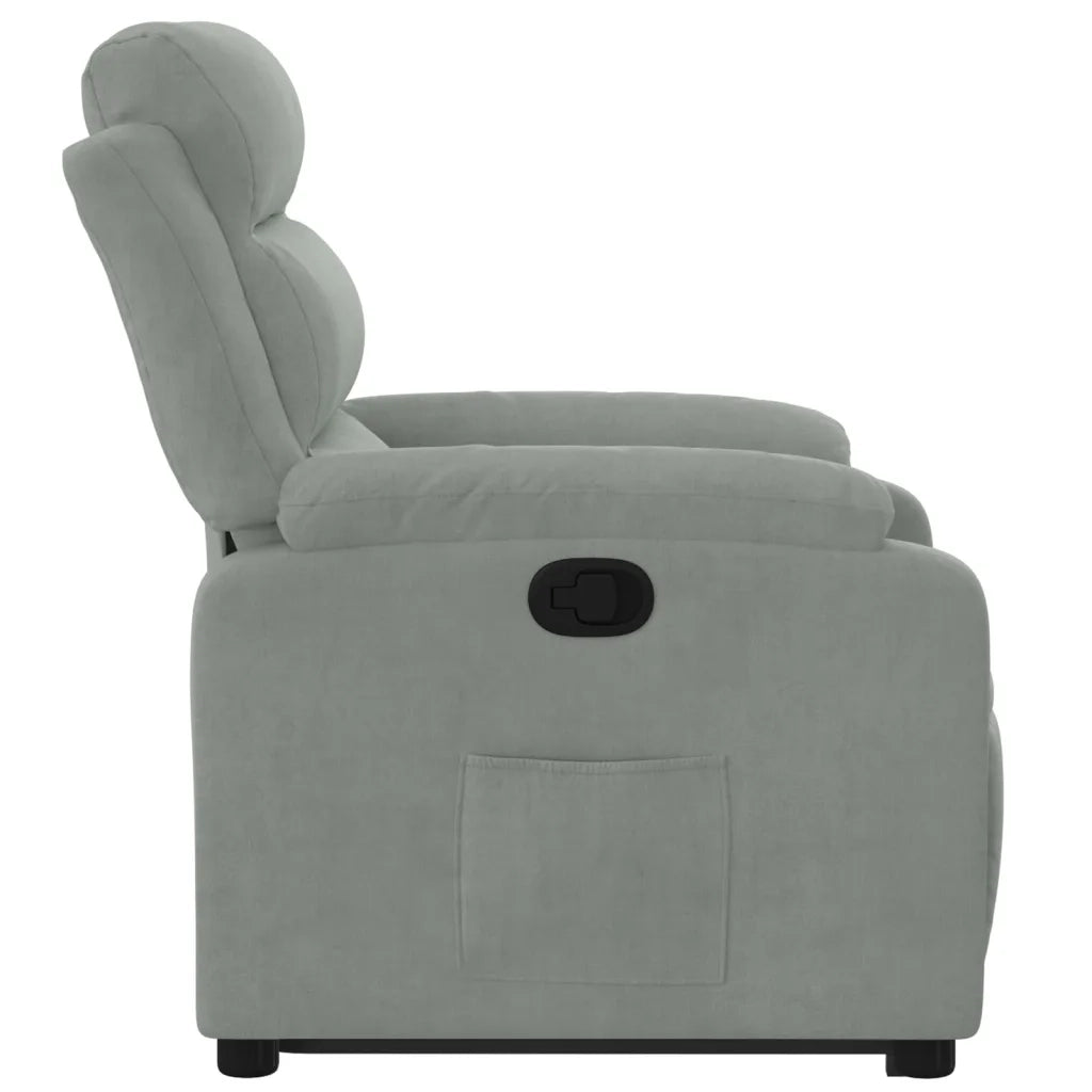 Poltrona | Sedia Relax Alzapersona Reclinabile Grigio Chiaro in Velluto