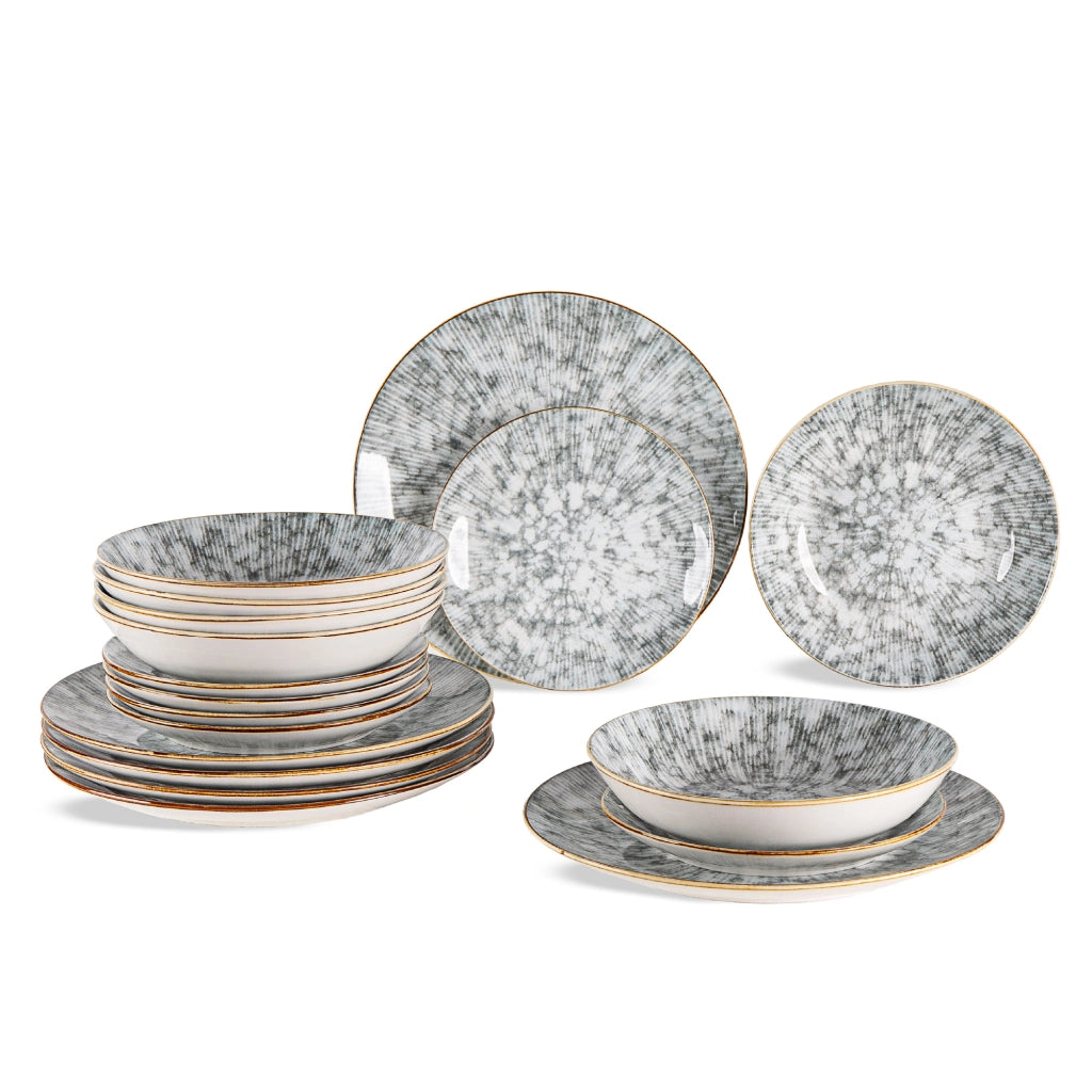 Set Piatti 18 Pezzi in Porcellana per 6 Persone Servizio Tavola Moderno Grigio