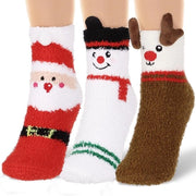 Calze di Natale 3 Pair - Calze di Flanella soffici - Calze termiche invernali - Disegni Rangone/Cavaliere di Natale/Bambina della Neve - Misura EU 34-39 - Felpa di Corallo morbida - Calze termiche