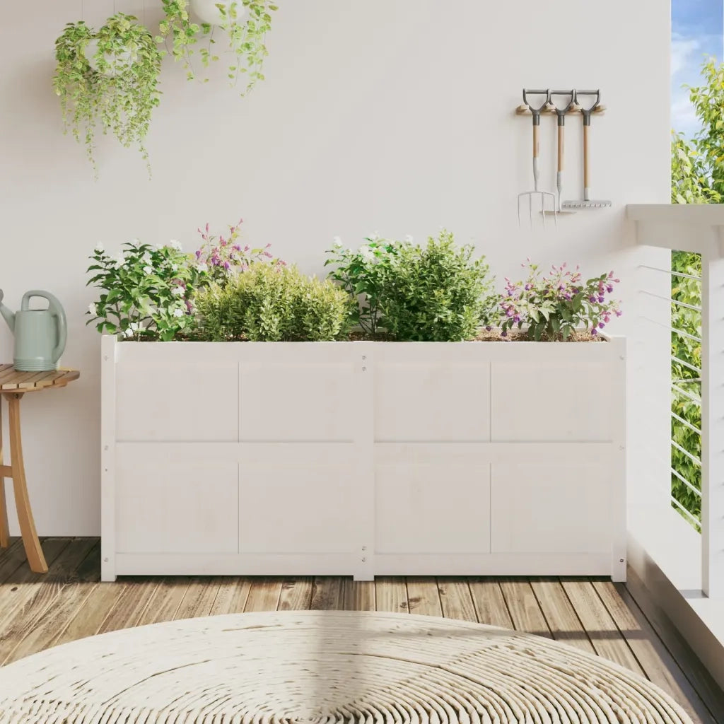 Fioriera da Giardino-Vaso da Esterno Bianca 150x50x70 cm Legno Massello di Pino