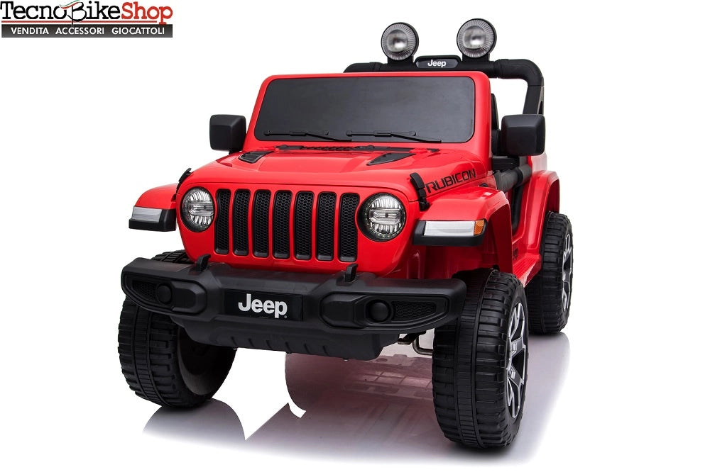 Auto Macchina Elettrica per Bambini JEEP FIAT Wrangler RUBICON 12V 2 Posti  con Mp3 - Sedile in Pelle -Rosso