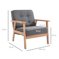 Poltrona Stile Scandinavo Imbottita e Trapuntata a Bottoni in Tessuto e Legno, 64.5x70x74cm, Grigio