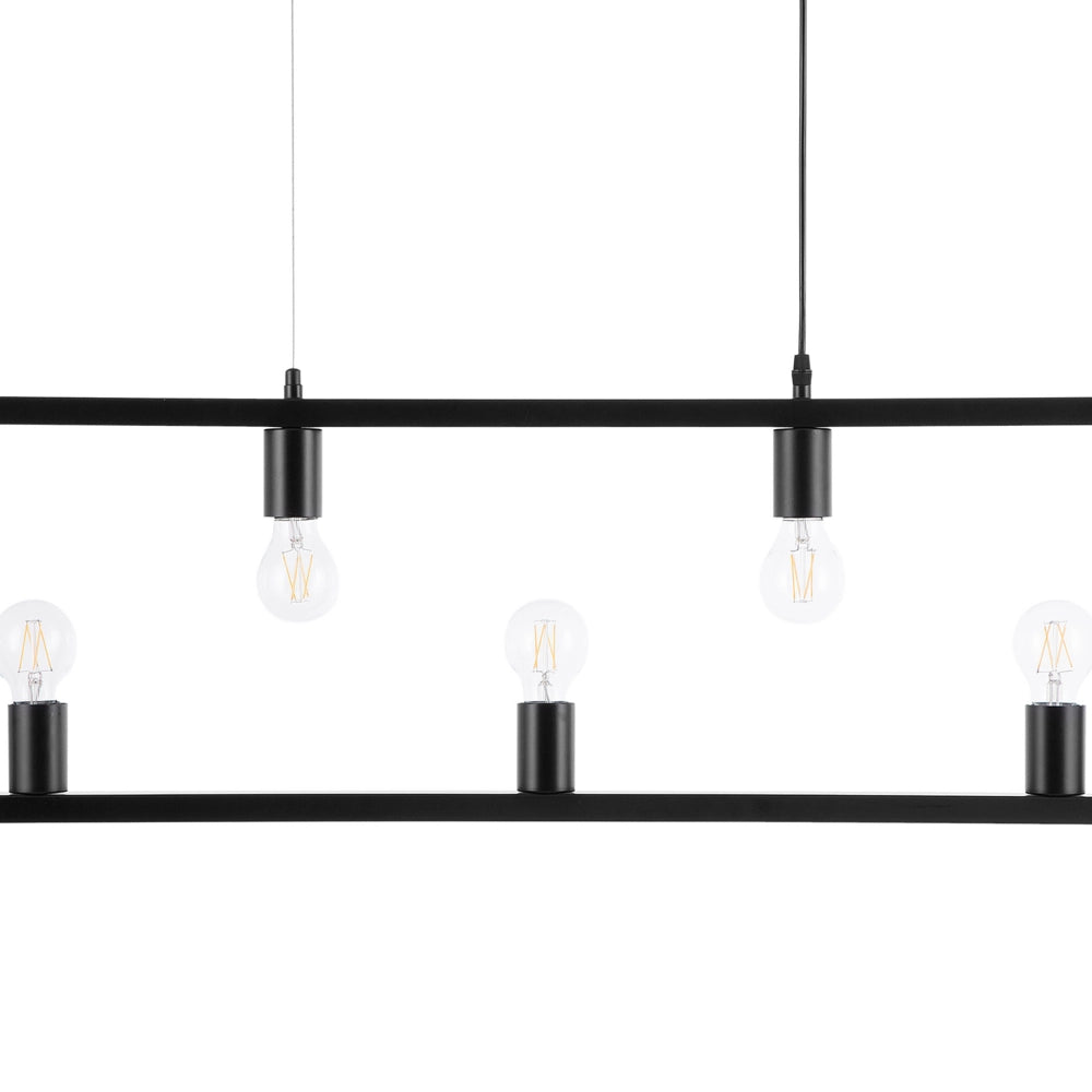 Lampada a Sospensione a 5 Luci in Metallo Nero Stile Industriale Rettangolare
