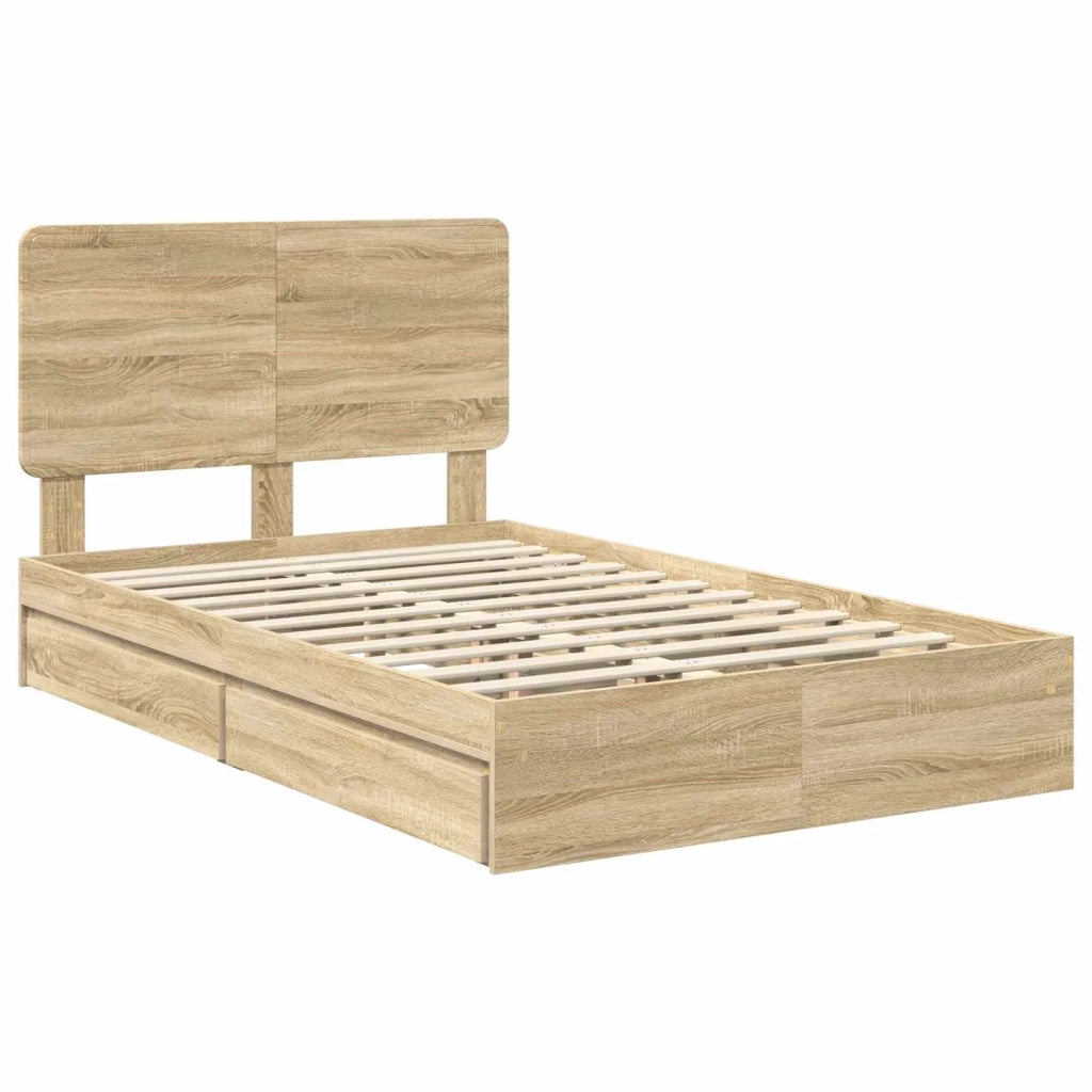 Letto con Contenitore con testiera Rovere Sonoma 135 x 190 cm