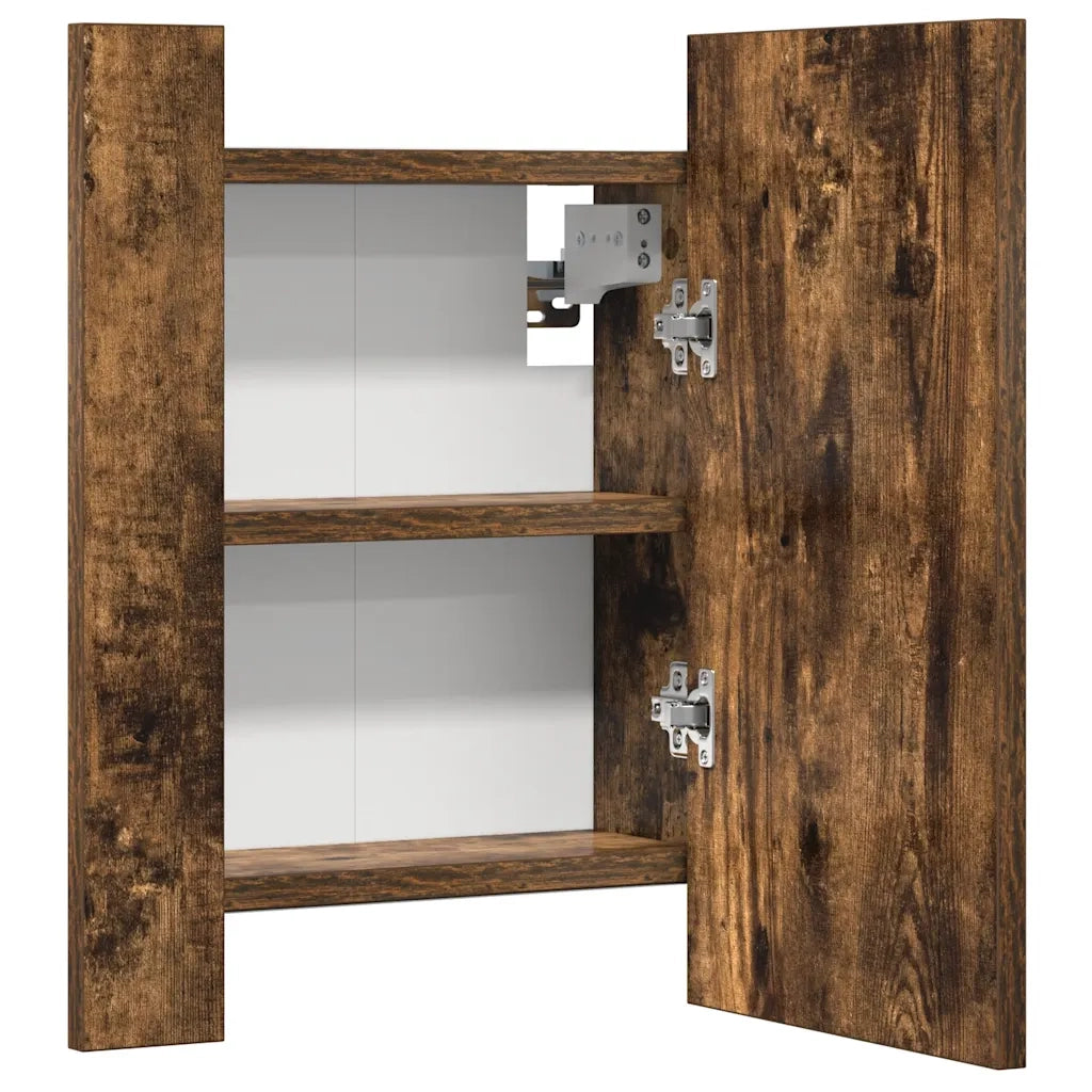 Mobile Bagno-Armadietto da bagno Specchio LED Rovere Fumo 40x12x45cm Multistrato