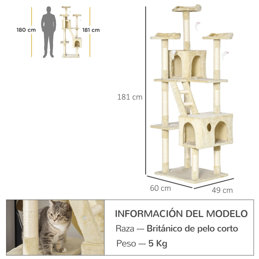 Albero tiragraffi per gatti grande con piattaforme e scalini ¨C zephmum ¨C beige 60x50x181 cm