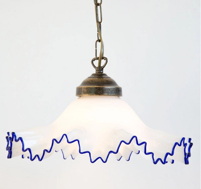 LAMPADARIO A CATENA MURANO 1 LUCE IN FERRO BATTUTO CRUCCOLINI LAMPADE LAMPIONE