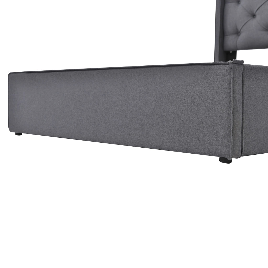 Letti contenitori 140x200 cm con testiera imbottita e rete sollevabile; legno; grigio (Senza materasso)