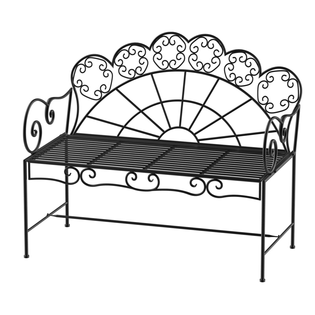 Panchina da giardino a 2 posti in metallo nero 107 x 55,5 x 90,5 cm, robusta e resistente alle intemperie