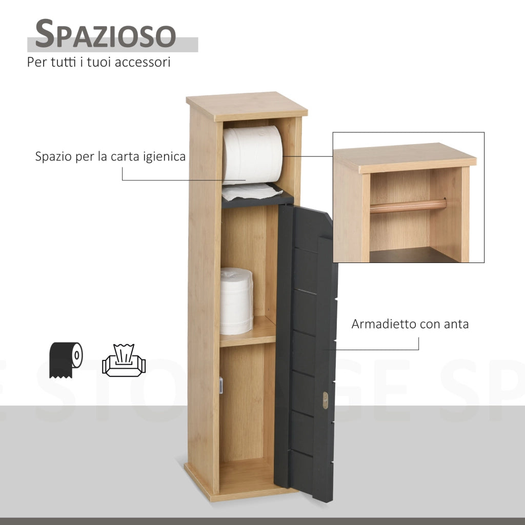 Mobile Bagno a Colonna con Porta Carta Igienica ¨C zephmum ¨C 18x18x75cm, Bamb¨´ e Grigio