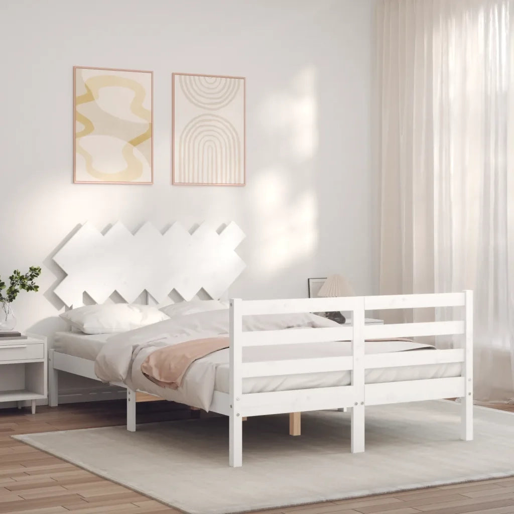 Giroletto con Testiera-Struttura Letto con testiera Bianco Small Double Legno Massello 472939