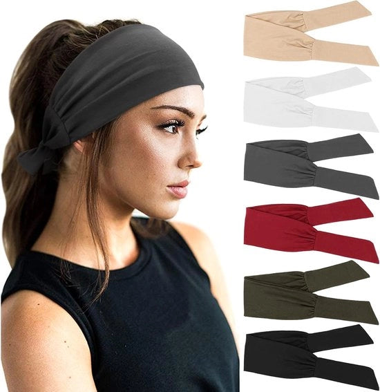Set di fasce per capelli 6 pezzi per donne, accessori per fasce per yoga, jogging, sport e fitness, 12*75cm, kaki+bianco+grigio scuro+rosso scuro+verde militare+nero