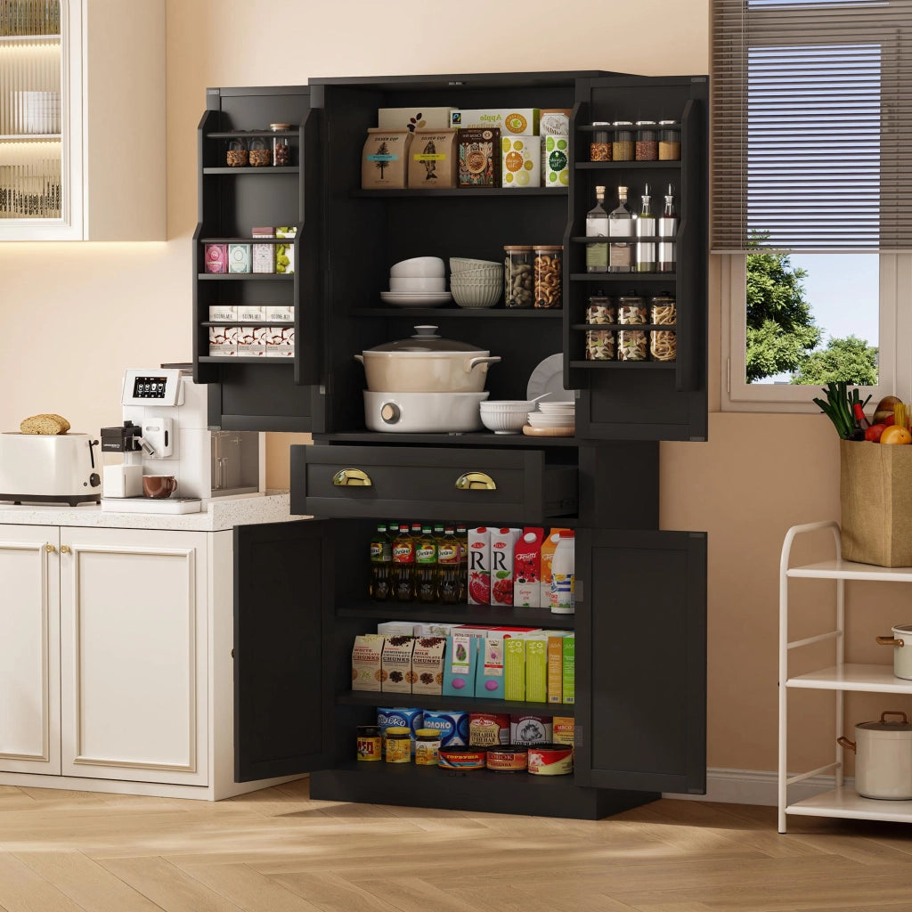 ARMADIO DISPENSA 80x40x182 cm, 4 ante, 1 cassetto, MDF nero