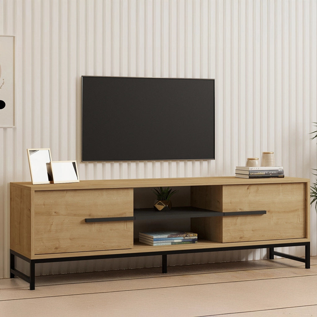 Cinaglio, Mobile Porta tv un Ripiano, 160x40x50h cm Marrone Rovere