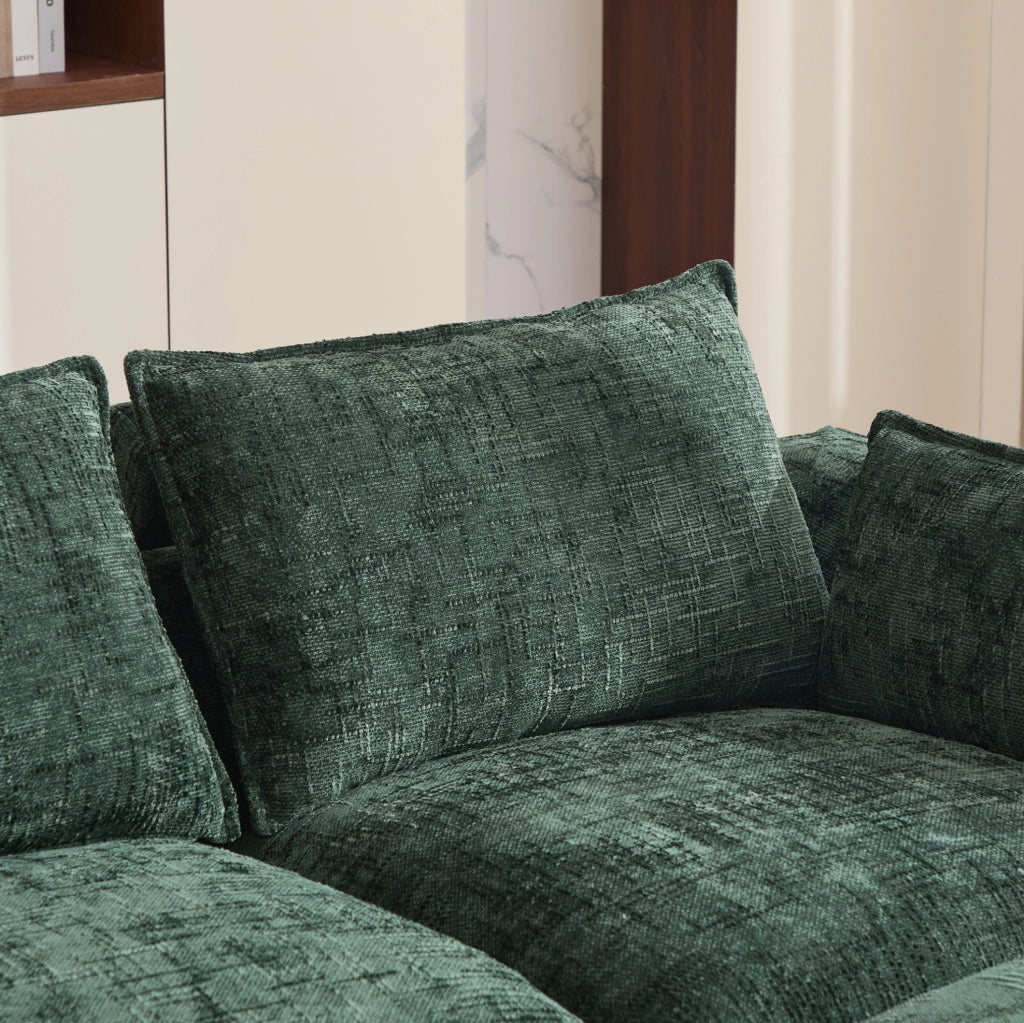 Divano modulare in ciniglia verde con tasche laterali HOMVRA
