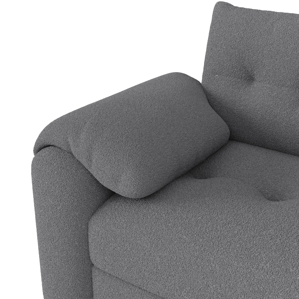 Divano modulare compatto con contenitore poggiatesta e tavolino girevole in teddy grigio 207,5 × 80 × 87 cm