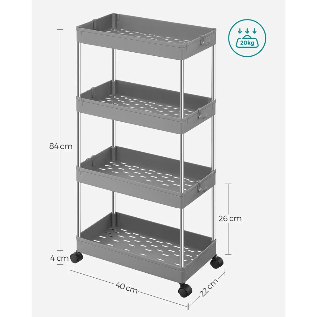 Carrello portaoggetti mobile a 4 ripiani ripiano mobile per bagni e cucine stretti 40 x 13,5 x 86 cm grigio 12_0005022