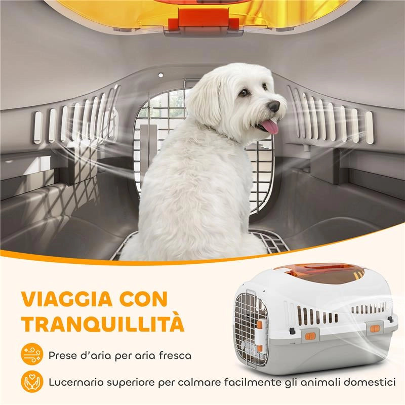 TRASPORTINO PER GATTI E CANI PICCOLI FINO 4 KG IN PLASTICA CON FINESTRA SUPERIORE, 49X32X31 CM, GRIGIO