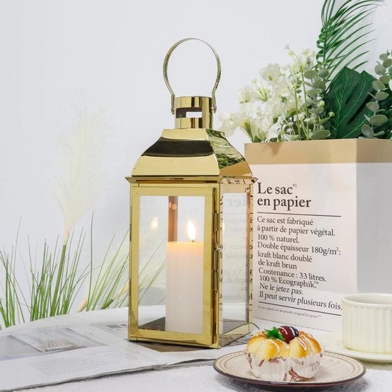 Lanterne a gas - Lampada da giardino vintage - 31,5 cm - Oro - Vetro laminato