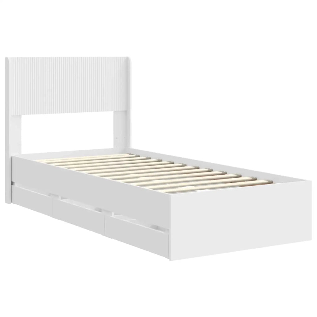 Struttura del letto con stoccaggio e testata Bianco 75 x 190 cm 3414347