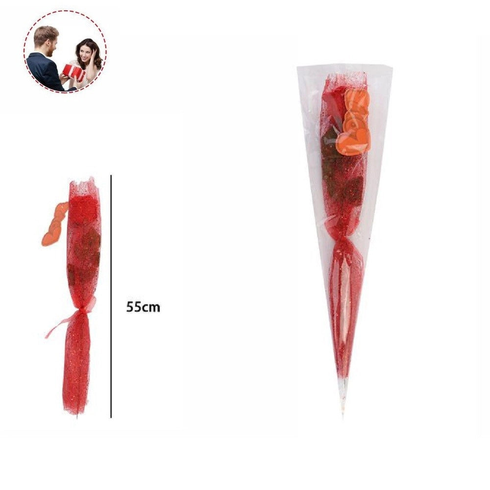 Trade Shop - Fiore Rosa Rossa Artificiale Con Ramo Foglie 55cm Regalo Per San Valentino 63291 -