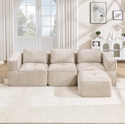 Divano modulare angolare 3 posti con pouf 271x162x67 cm in poliestere beige