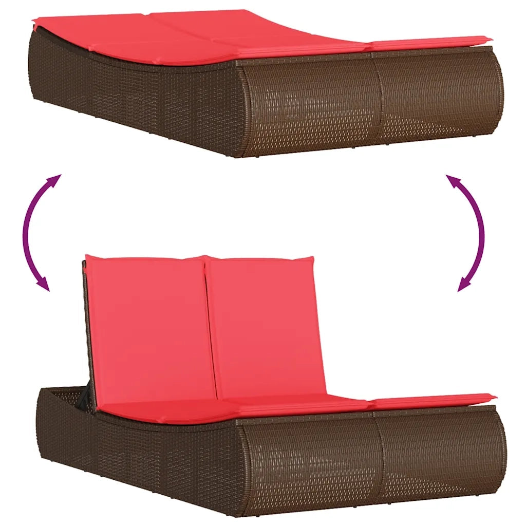 Lettino Prendisole con Cuscini Marrone in Polyrattan 368096