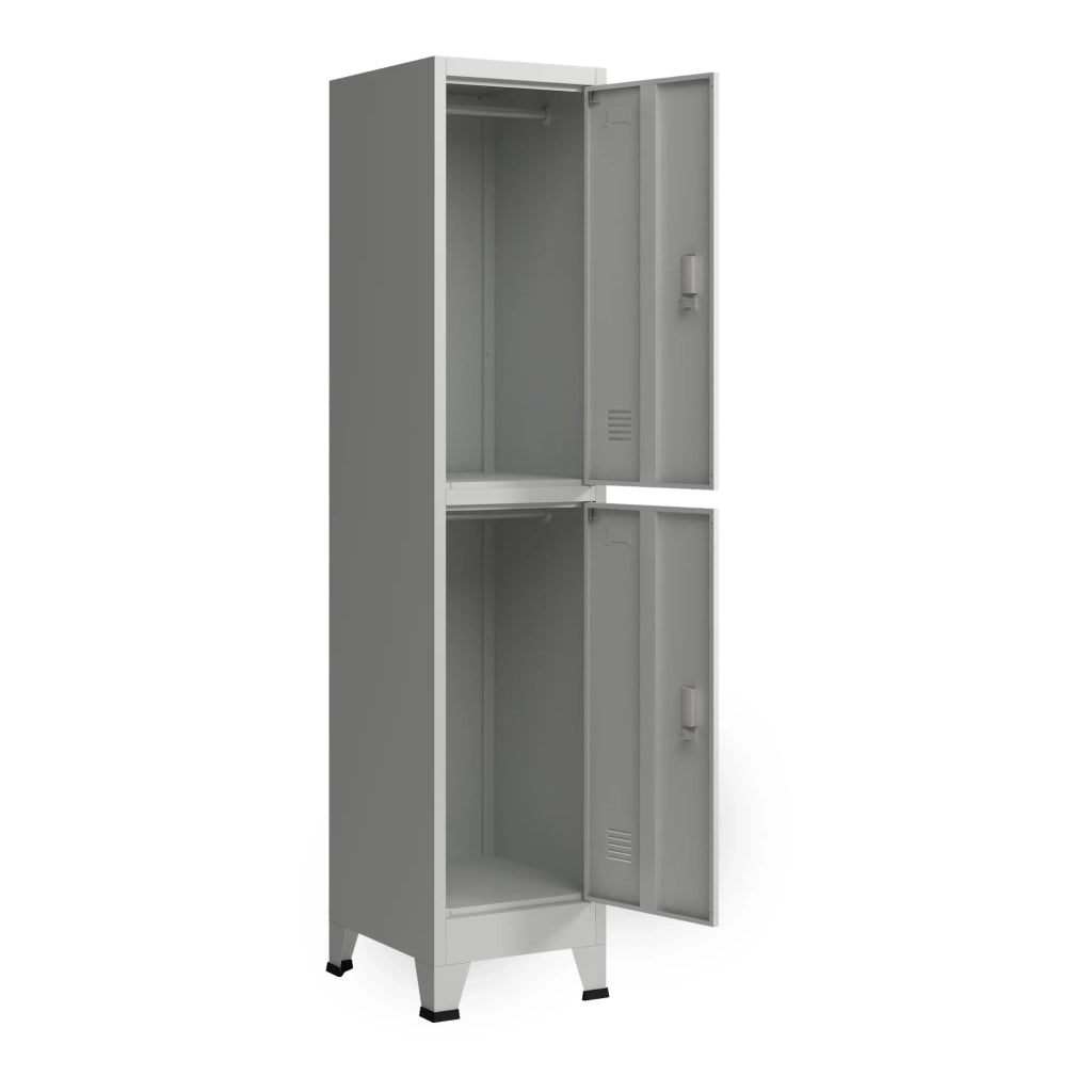 Armadietto da ufficio mobiletto portaoggetti per ufficio officina camera da letto in metallo e acciaio con 2 ante in acciaio laccato 180 x 38 x 45 cm grigio 03_0006346
