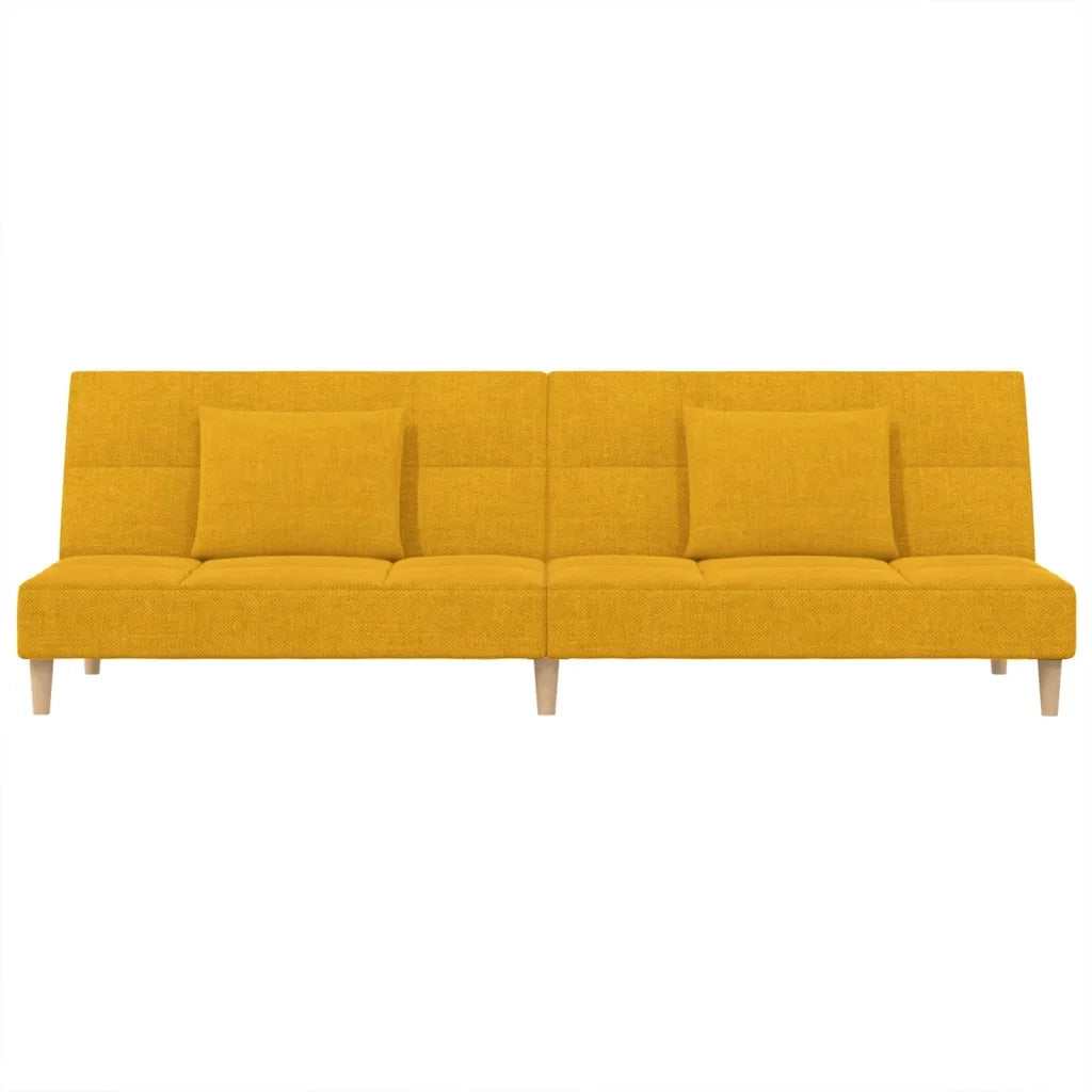 Divano Letto a 2 Posti con 2 Cuscini Giallo in Tessuto 375797