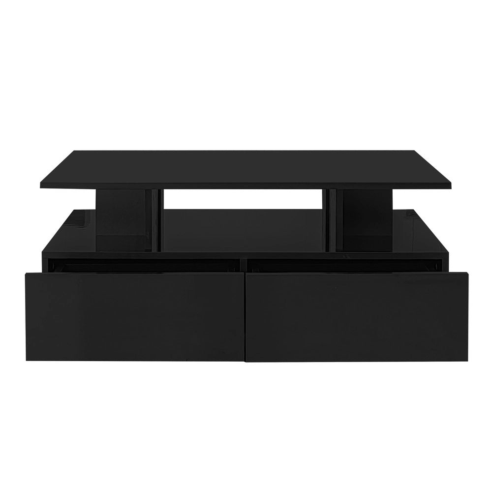Tavolino da Caff¨¨ con LED e 2 Cassetti ¨C MINIMAL ¨C Lucido Bianco 90x55x41