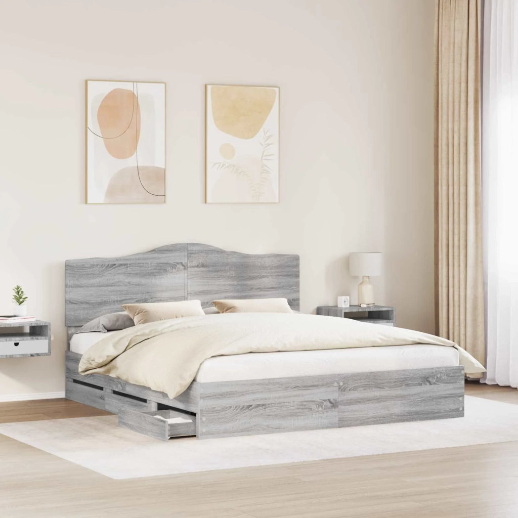 Struttura del letto con cassetto-Giroletto con contenitore-Rete del Letto Grigio Sonoma 180 x 200 cm 836080