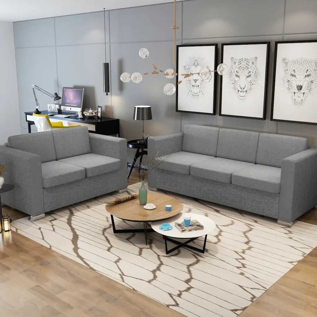 2 Pz Set di Divani in Stoffa Grigio Chiaro 274212