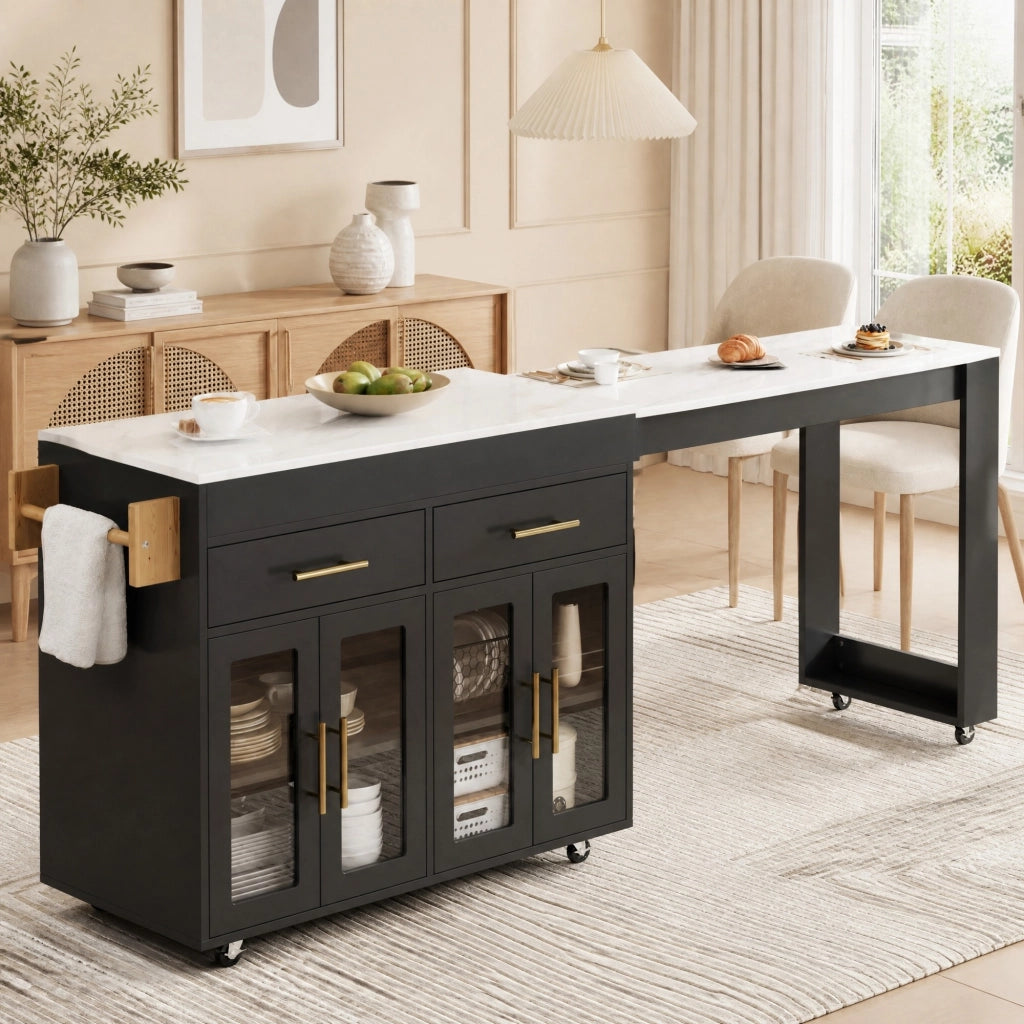 ISOLA CUCINA Estensibile 132,5-217 x 50 x 93 cm MDF Nero