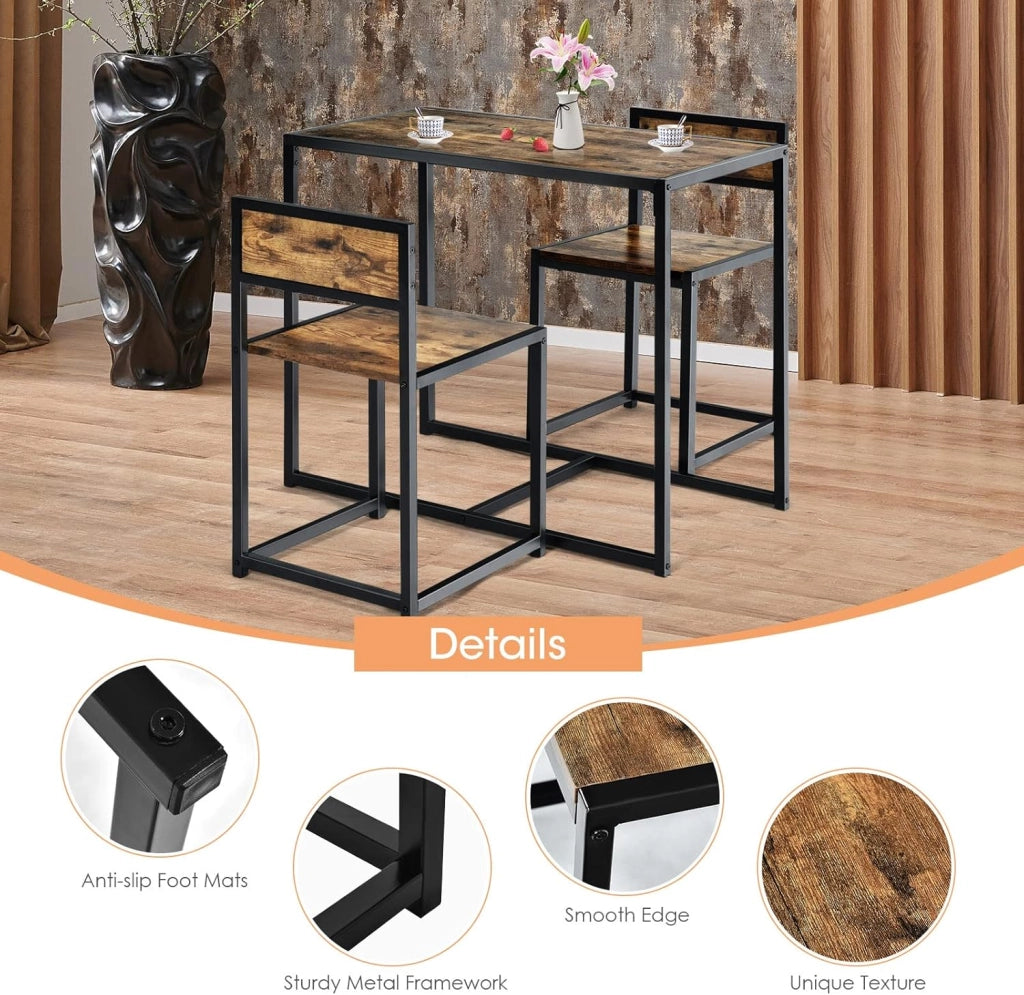 Set di Tavolo da Bar da 3 Pezzi, Set 3 Pezzi con 2 Sedie e Tavolo, Piccolo Tavolo da Cucina per 2 Persone, Tavolo da Bistrò, 3 Colori
